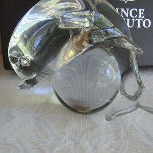 Dolphin Porpoise Glass Sculpture on A Ball Ocean Nautical Paperweight Engrave